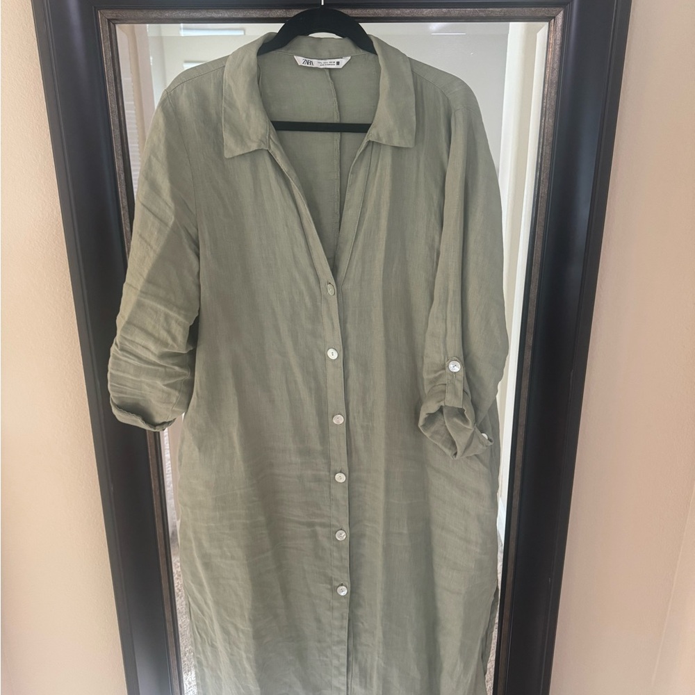 Zara Sage Green Long Sleeve Dress